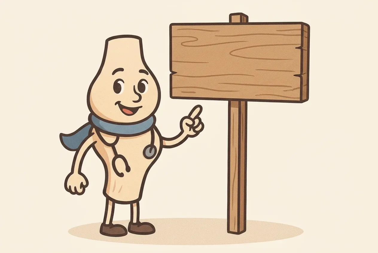 Artie pointing up at a wooden signpost